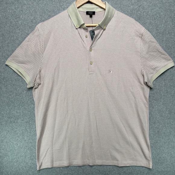 Express Mens Geometric Diamond Polo Shirt Tan Cream Short Sleeve Button Down L - Picture 2 of 8